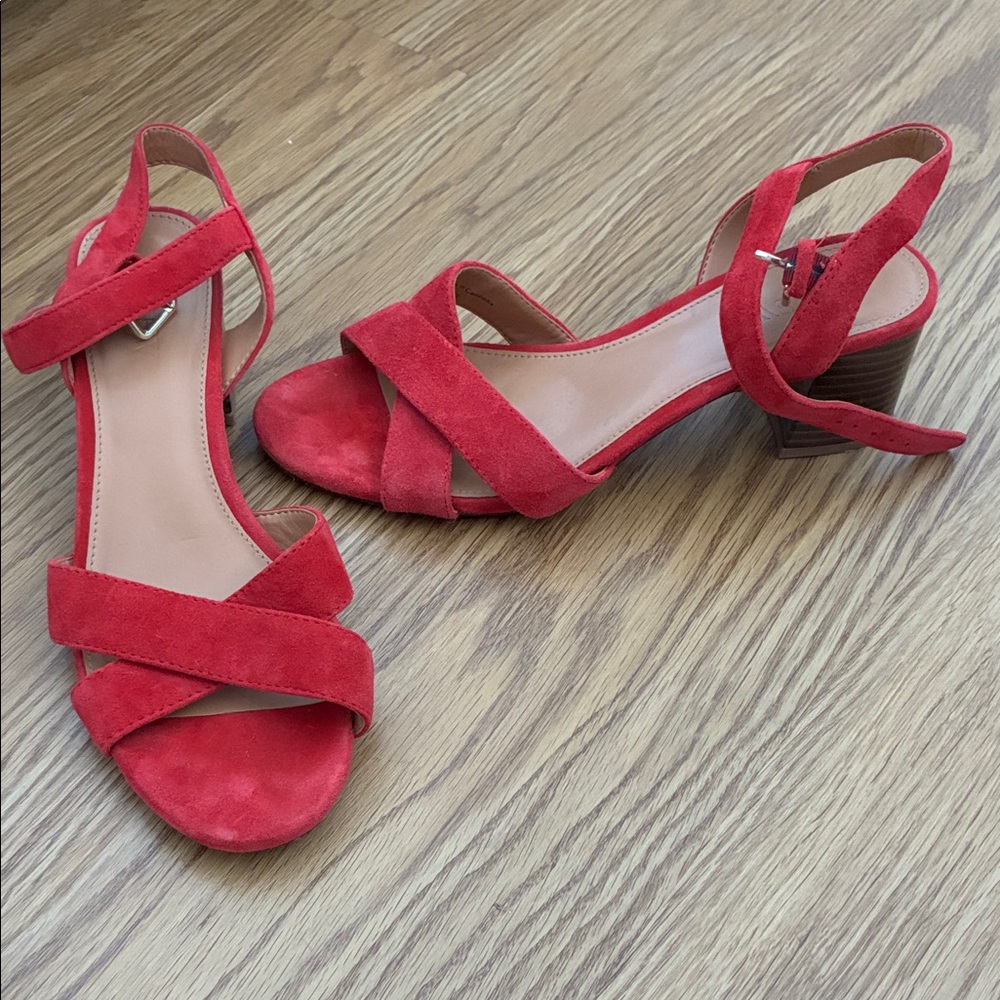 J. Crew strappy block heel red sandals 7.5